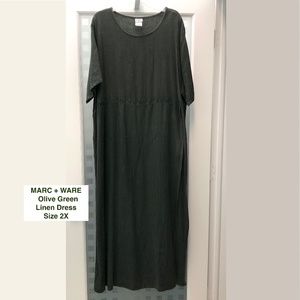 🎉2HP🎉 MARC+WARE Woman 100% Linen A-Line Maxi Dress Olive Green Vintage Plus 2X